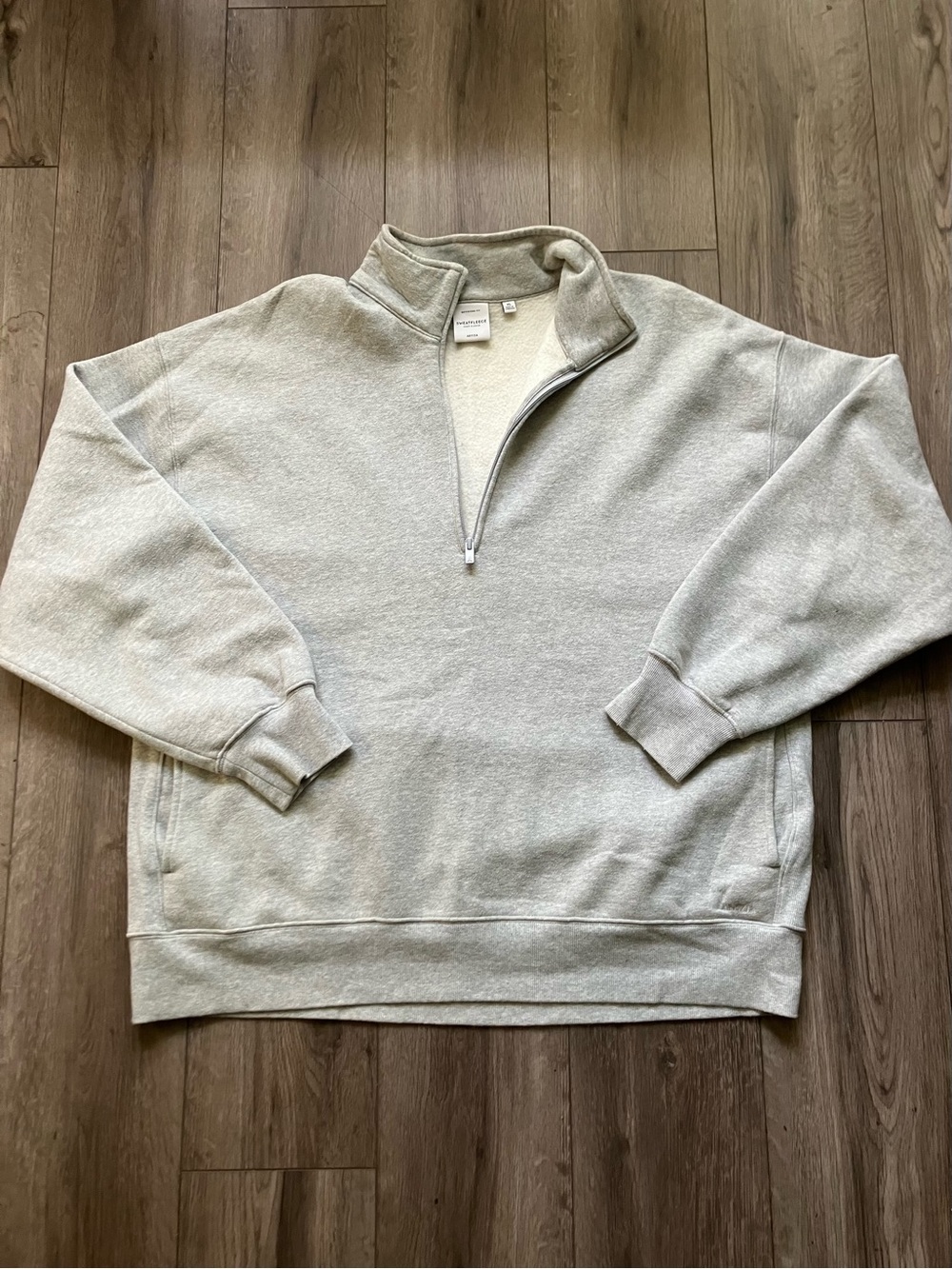 Aritzia Boyfriend Fit Light Grey Quarter-Zip Pullover Fleece Sweater Size XL